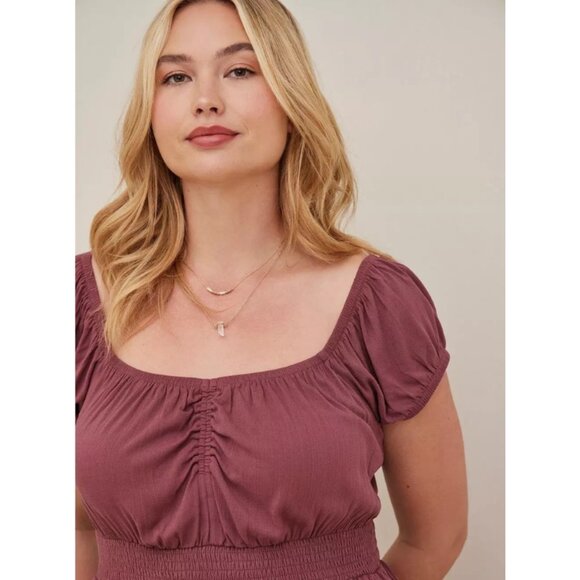 Torrid Mini Lenny Smocked Waist Dress in Wild Ginger Burgundy - Picture 5 of 12